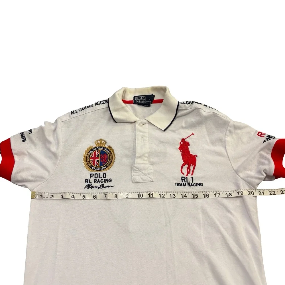Polo Ralph Lauren Mens RL Racing Team Big Pony Polo Shirt White Red Large GBR 6